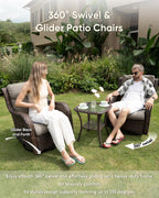 HUMMUH Wicker Patio Furniture High Back Swivel Rocker Patio Chairs Outdoor Bistro Set with Ottomans Side Table for Porch Garden Deck