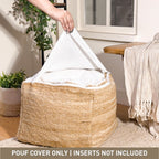 Chardin home Unstuffed Pouf Ottoman Cover, Beige, 16.5x16.5x12.9 Inches | DIY Fillable Floor Pouf with Storage, Indoor Outdoor Square Ottoman, Footrest, Boho Decorative Floor Pillow