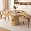 Vipbear Extendable Dining Table 43-59" for 4-6 People, Solid Wood Top with Fluted Slide Door & 8-Compartment Storage, Space Saving Round Dining Room Kitchen Dinner Tables Furniture with Pedestal Base