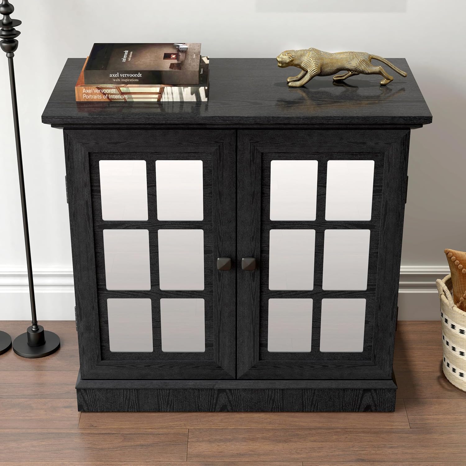 Storage Sideboard Cabinet with Mirrored Doors, Modern Buffet Cabinet w/Adjustable Shelf, MDF Console Cabinets for Dining Room, Living Room, Kitchen, Wood Kitchen Pantries Sideboard Buffet.