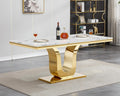 SSLine 68'' Marble Dining Table,Luxury Rectangular Kitchen Dining Room Table,Dining Table for 4-8 People with Gold U-Shape Stainless Steel Base for Kitchen Apartment