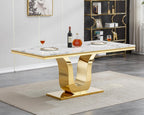 SSLine 68'' Marble Dining Table,Luxury Rectangular Kitchen Dining Room Table,Dining Table for 4-8 People with Gold U-Shape Stainless Steel Base for Kitchen Apartment
