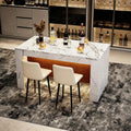 63"*35.4" Large Imitation Marble Dining Table, Mordern Bar Marble Stripes Kitchen Dining Table with Grille Design for 4 5 6 7 People, Island Table with LED Lights for Home Kitchen Living Room.