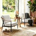 RNKSFX Modern Accent Chairs Set of 2 for Living Room Bedroom Mid Century Arm Chairs Upholstered Office Accent Chairs Comfy Waiting Room Chairs with Metal Frame, Cream White