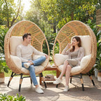 2 pcs Oversized Wicker Egg Chair Outdoor Indoor - Rattan Patio Egg Lounge Chairs with Cushion 500lbs Capacity for Living Room, Balcony, Backyard