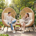 Oversized Wicker Egg Chair Outdoor Indoor Rattan Patio Egg Lounge Chairs with Cushion 500lbs Capacity for Living Room, Balcony, Backyard(Beige)