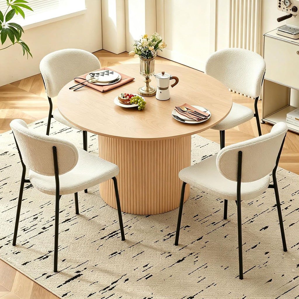 Homedot Modern Round Dining Table Set for 4 with Chairs, 47.24" Oak Wooden Kitchen Table with 4 Seated Dining Room Chairs, 5-Piece Kitchen Dining Table Chairs Set for Apartment,Living Room