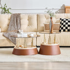 2-Piece Nesting Coffee Table Set, Brown and Gold Metal, Round Side Tables | Nesting Design, Set of 2, Round Side Tables, Metal Frame, Brown & Gold Finish