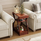 WLIVE End Tables Living Room Set of 2, Cherry Side Tables with Charging Station, Nightstand for Bedroom, 3 Tier End Table with Storage Shelf, Side Table Set of 2 for Living Room, Cherry