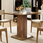 LITTLE TREE Dining Table, 35.43" L x 31.5" W Small Kitchen Table, Small Dining Table for 2-4 People with Fluted Base, Modern Farmhouse Dinner Table for Dining Room Kitchen Living Room