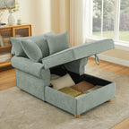 VANOMi Oversized Chaise Lounge Chair Indoor, Comfy Reading Chair with Storage, Chenille Upholstered Sleeper Chair with 2 Pillows Accent Armchair for Living Bedroom, Light Green
