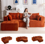 MAXYOYO Couch, L-Shaped Modular Cloud Couch, 4-Seat Sofa, Ottoman | Orange Tufted Sofa in a Box Includes One Ottoman, No Assembly, Offering Flexible 4-Seat Comfort for Modern Living Rooms