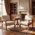 Mid Century Modern Accent Chair Set of 2 Beige Linen Armchair