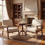 Mid Century Modern Accent Chair Set of 2 Beige Linen Armchair
