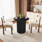 31.5 inch Round Dining Table for 2, Farmhouse Wood Fluted Dinner Round Kitchen Table with Wood Fluted Base, Mid-Century Modern Small Circle Dining Room Ta ble for Kitchen Living Room (Black)
