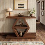 39.4" Farmhouse Console Table, Rustic Entryway Table with 3-Tier Storage Shelves, Wooden Sofa Table Behind Couch, Unique Modern Narrow Entry Table for Entrance, Hallway, Foyer, Living Room, Walnut