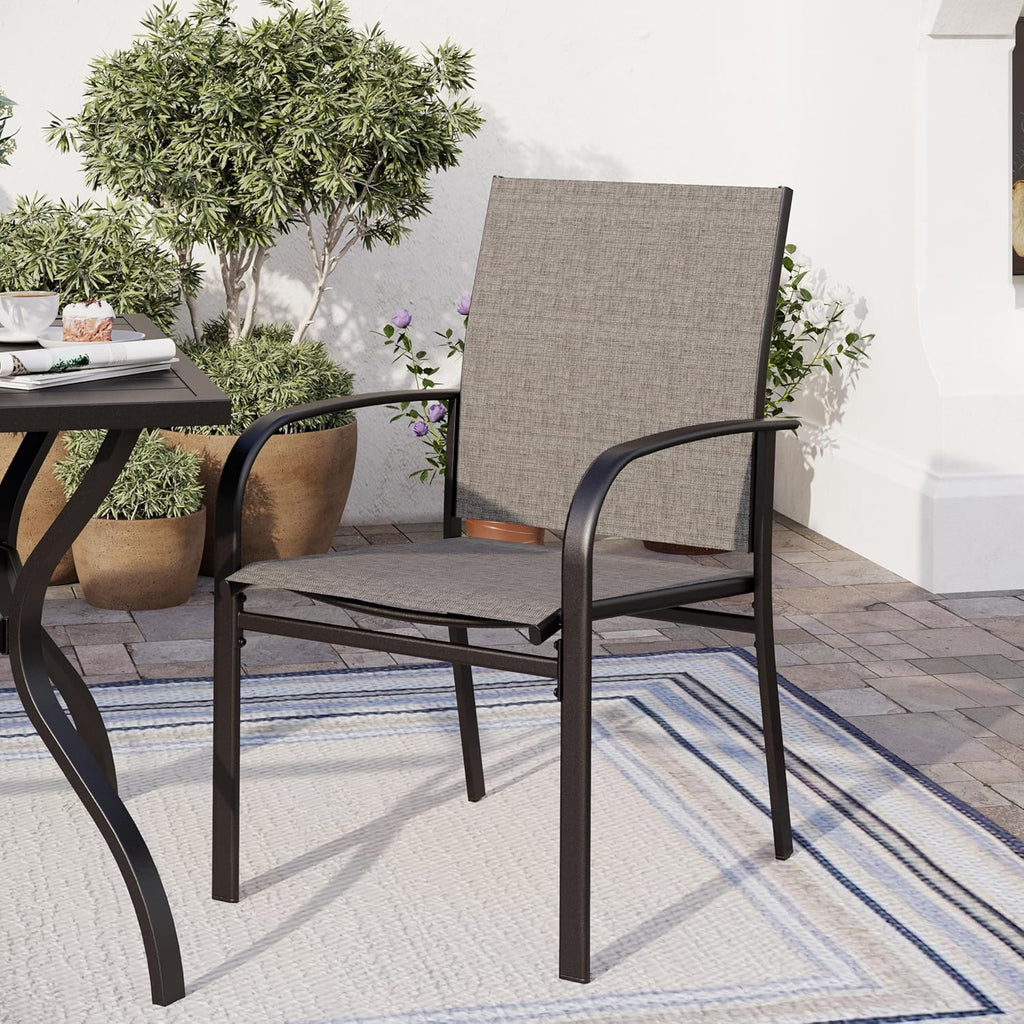 SUNSHINE VALLEY 5 Piece Patio Dining Set for 4, 37”x37” Square Table with Umbrella Hole, 4 Metal Brown Chairs, Outdoor Table and Chairs Set for Lawn Backyard and Deck