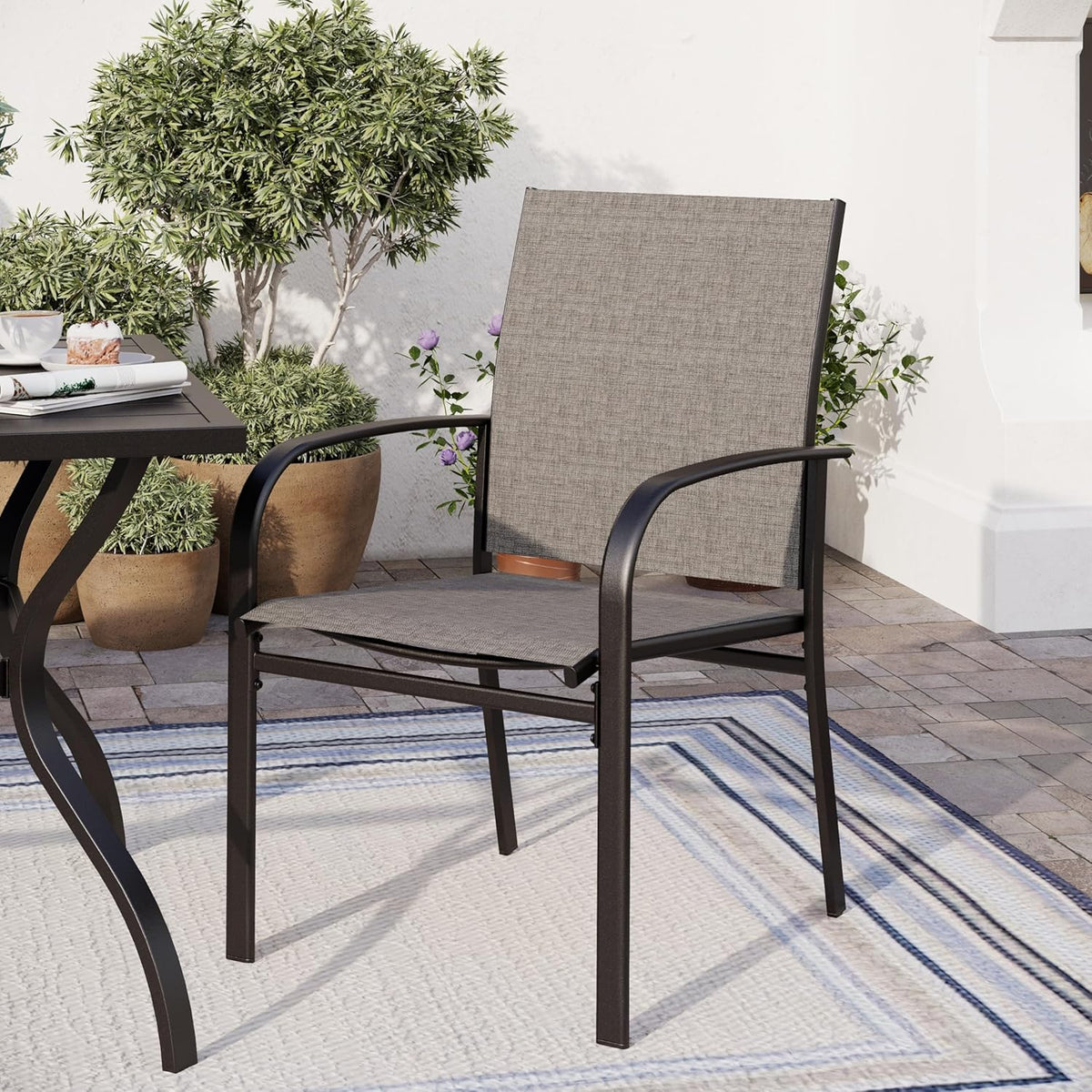 SUNSHINE VALLEY 5 Piece Patio Dining Set for 4, 37”x37” Square Table with Umbrella Hole, 4 Metal Brown Chairs, Outdoor Table and Chairs Set for Lawn Backyard and Deck