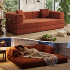78.8" Couch for Living Room, Futon Sleeper Sofa Bed | Convertible Sofa Bed, Corduroy Pull Out Couch Loveseat with Storage Pocket, Modular Design, No Assembly, Orange