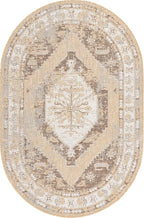 Unique Loom Outdoor Traditional Collection Area Rug - Valeria (5' 3" x 7' 10" Oval, Natural/ Ivory)