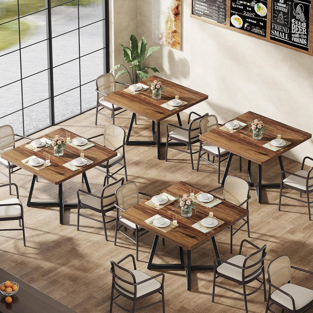 Tribesigns Square Commercial Dining Table Set of 6, 31.5" Heavy Duty Dinner Table with Metal Base, Wooden Kitchen Table for Restaurant, Cafe, Bakery, School, Apartment (Chairs are not Included)