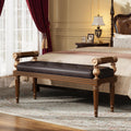 Christopher Knight Home Yae Luxurious PU Leather Upholstered End of Bed Ottoman, Wooden Living Room Ottoman Bench with Fluted Legs/Cylindrical Arm, Long Entryway Bench with Button Tufting, Brown