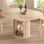 DHH 47"-63" Extendable Round Dining Table for 4–8 with Storage, Mid Century Modern Farmhouse Wood Oval Dinner Table with Pedestal Base for Kitchen, Living Room (Natural Wood)