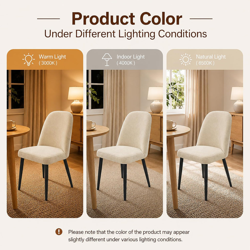 Upholstered Dining Chairs Set of 4, Chenille Fabric Modern Dining Room Chairs, Mid-Century Side Chairs, Kitchen Chairs for Living Room, Restaurant, Cafe, Comedor, Beige