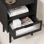 MMEOLUOOK Nightstand with Charging Station, Bedside Tables, End Table Side Table with 2 Tiers Storage Space, for Bedroom, Living Room, Black CAMLBZ07BE