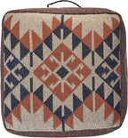 L. R. Resources, Inc. LR Home Handmade Bohemian Brown/Orange Cotton Square Pouf Ottoman for Home Decor | Indoor Foot Rest for Bedroom & Living Room Decor | 18 x 18 x 12 Stuffed Ottoman for Seating