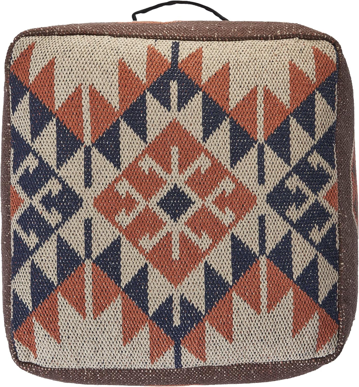 L. R. Resources, Inc. LR Home Handmade Bohemian Brown/Orange Cotton Square Pouf Ottoman for Home Decor | Indoor Foot Rest for Bedroom & Living Room Decor | 18 x 18 x 12 Stuffed Ottoman for Seating