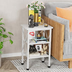 VECELO End Side Table Night Stand,X-Design with Storage Shelf for Bedroom,Living Room,White