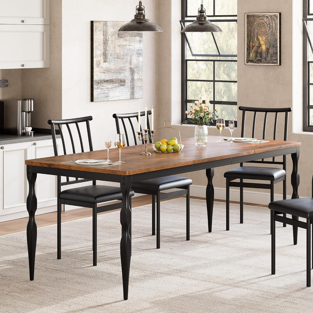 Garvee 79-Inch Modern Farmhouse Dining Table, Large Rectangular Kitchen Table for 6-8 People, Sturdy Wood Top with Unique Legs, Scratch-Resistant Dining Room Furniture for Party, Big Family, Brown