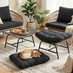 BULEXYARD 2 Pieces Outdoor Patio Ottomans, Multipurpose All Weather PE Rattan Ottoman Set, Indoor Outdoor Wicker Footrest with Removable Thicken Padded Cushions (Grey)