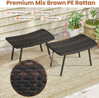 Tangkula Set of 2 Patio Ottomans, Multipurpose Rattan Ottomans w/Padded Quick Dry Foam & Heavy-Duty Metal Legs, Outdoor Wicker Footrest Extra Seating for Poolside, Backyard All Weather Resistant