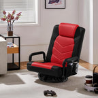 Yaheetech Floor Gaming Chair High-Back Swivel Adjustable Folding Seat Red | Foam-padded polyester mesh seat on an iron frame swivels 360°, reclines for gaming or TV, and folds flat for easy storage.