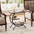 LITTLE TREE End Table, Narrow End Table with 3 Storage Shelves, Industrial C-Shaped Small Sofa Side Table for Living Room, Wood Slim Snack Table with Black Metal Frame, Oak