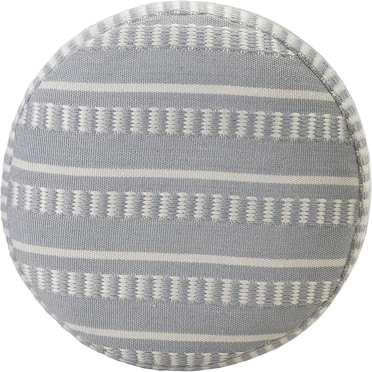 LR Home Dash and Stripe Geometric Indoor Outdoor Pouf, Blue/White, 20" x 20" x 20"