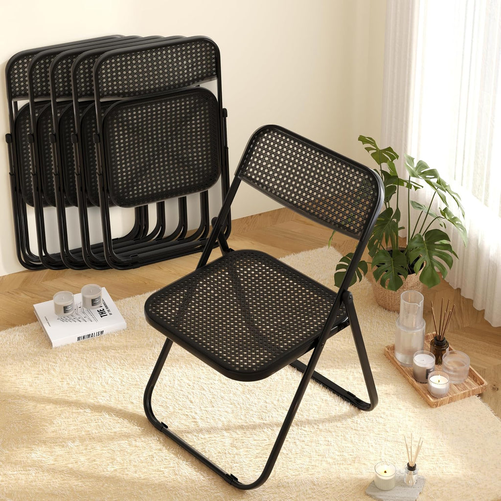 Folding Chair, 6 Pack Plastic Chair, All Black | Breathable folding chair with steel frame, 300lbs capacity. Portable & stackable for indoor, outdoor, events & parties.