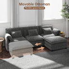 Modular Sectional Sofa, 111'' U Shaped Couch, Chenille Sofa with Movable Ottoman for Apartments, Living Room and Commercial Space, Dark Gray