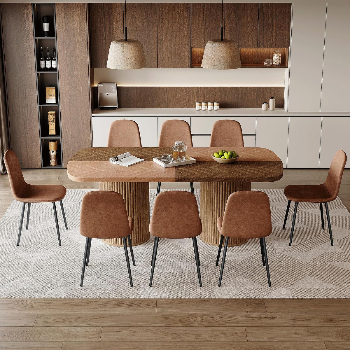 79" Dining Table Set for 8, 9 Piece Dining Table Set, Large Rectangular Farmhouse Kitchen Table with 8 Chairs, Ideal for Family Gatherings，Easy Assembly