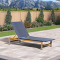 PURPLE LEAF 1 Piece French Patio Chaise Lounge Rattan Teak Frame, Navy | All-weather PE Wicker, Wood-Grain Aluminum Frame, 5 Adjustable Positions, Non-Slip Pads, 440 lbs Capacity, For Pool, Garden