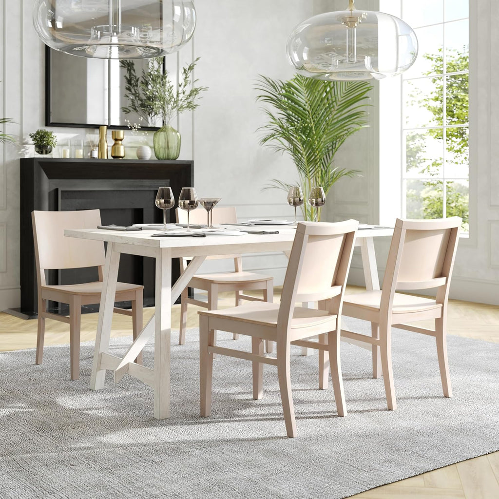 Flash Furniture Naples Commercial Solid Wood Dining Chair, Curved Backrest, Sturdy Mortise and Tenon Construction, Antique White