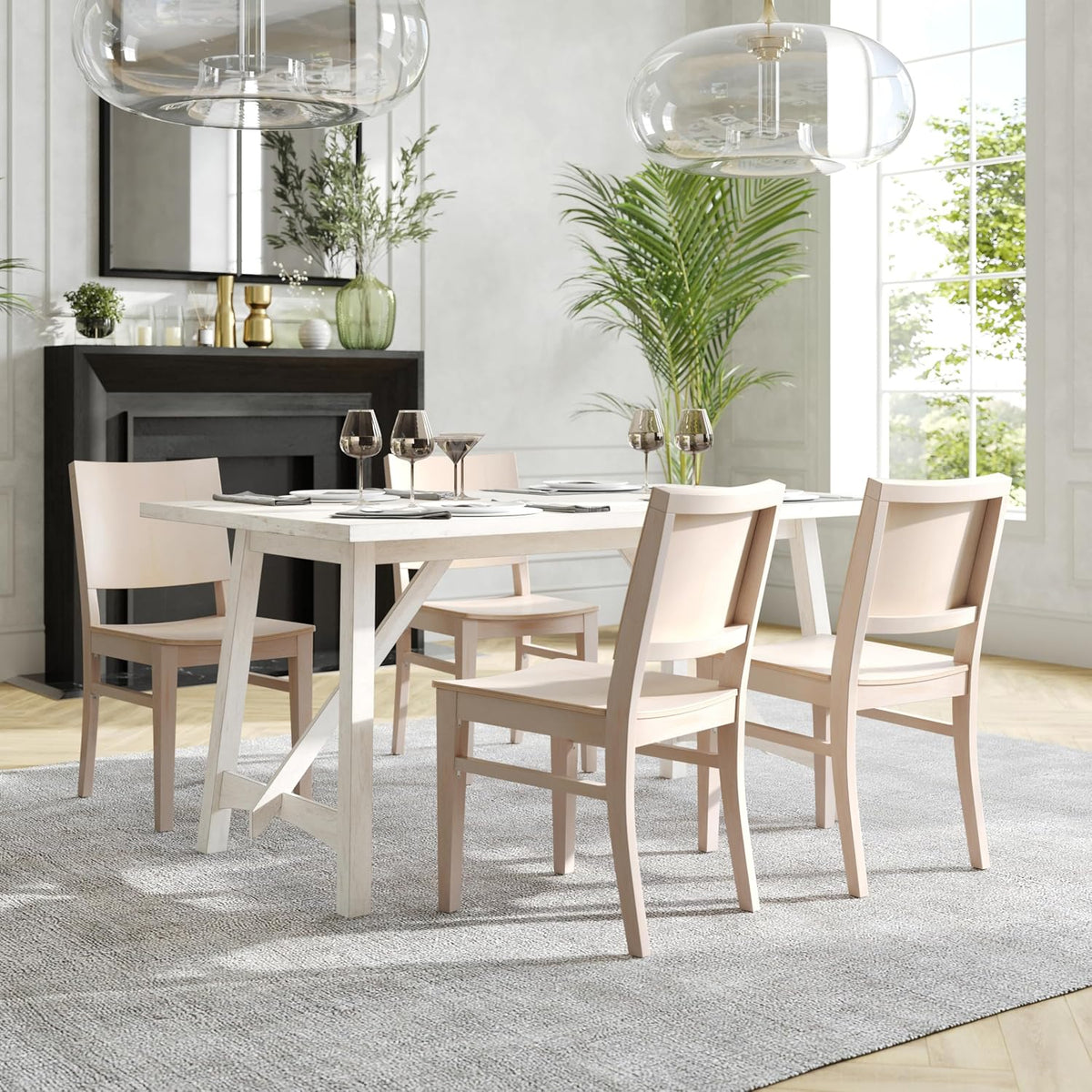 Flash Furniture Naples Commercial Solid Wood Dining Chair, Curved Backrest, Sturdy Mortise and Tenon Construction, Antique White