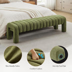 43’’ Bedroom Bench, Upholstered End of Bed Bench with Solid Wood Legs, Modern Small Dining Bench with Full Covered Fabrics for Entryway, Bedroom, Living Room (Green, Boucle)