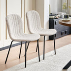 37 Inch Round Dining Table Set for 2, Modern Small Circle Kitchen Coffee Set for Apartment Living Room Office, Save Space(1 Wooden Table + 2 White Boucle Chairs)