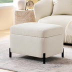 Zihanhome Chenille Storage Ottoman with Lift-Top Lid, Upholstered Ottoman Bench & Foot Rest, Hidden Storage Footstool with Matte Black Metal Legs for Living Room, Bedroom, Entryway (White)