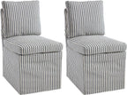 Kmax Slipcovered Dining Chairs Set of 2, Modern Upholstered Armless Kitchen Chair, Accent Single Sofa Chair for Diningroom Livingroom, Blue Stripe