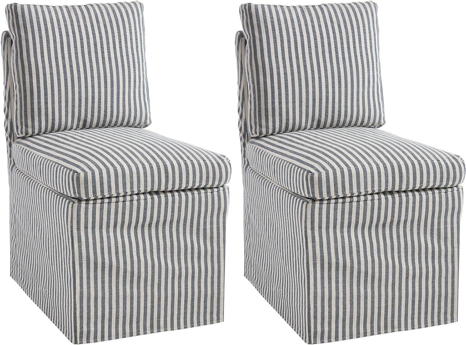 Kmax Slipcovered Dining Chairs Set of 2, Modern Upholstered Armless Kitchen Chair, Accent Single Sofa Chair for Diningroom Livingroom, Blue Stripe