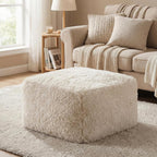 Furniture of America Havyn Modern Faux Fur 1-Seater Square Modular Foam Ottoman, Compressed Couch in a Box, No Assembly Required, for Living Room and Office, Sand